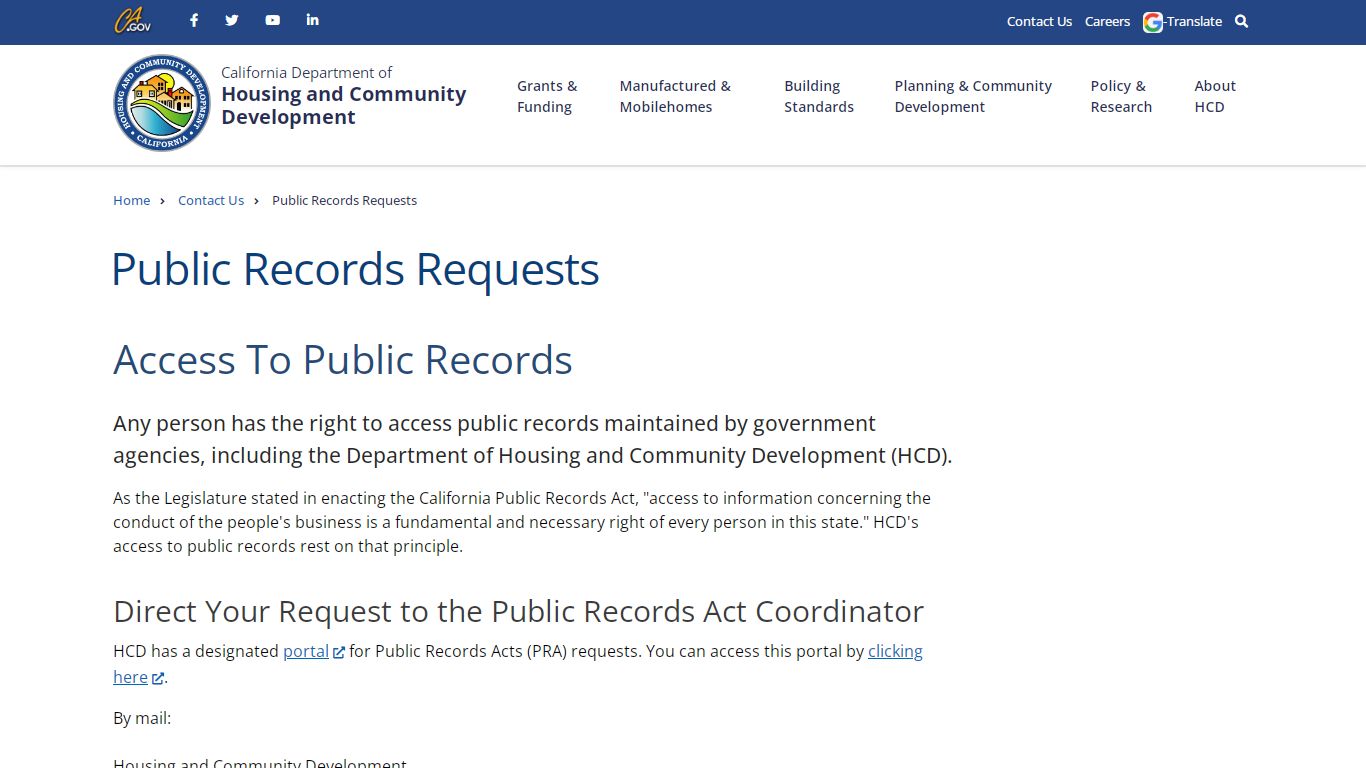 Public Records Requests | California Department of Housing and ...