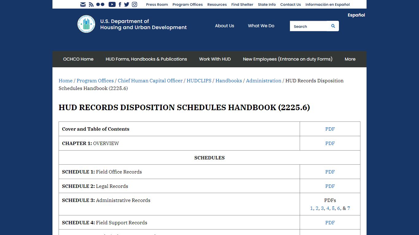 HUD Records Disposition Schedules Handbook (2225.6)